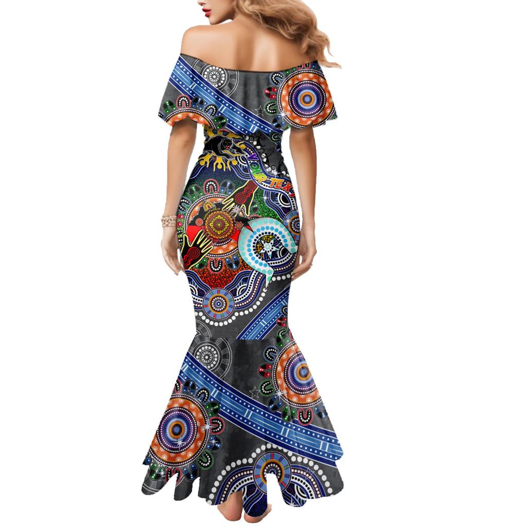 Personalised Panthers NAIDOC Week 2024 Family Matching Mermaid Dress and Hawaiian Shirt Australia Aboriginal Dot Painting