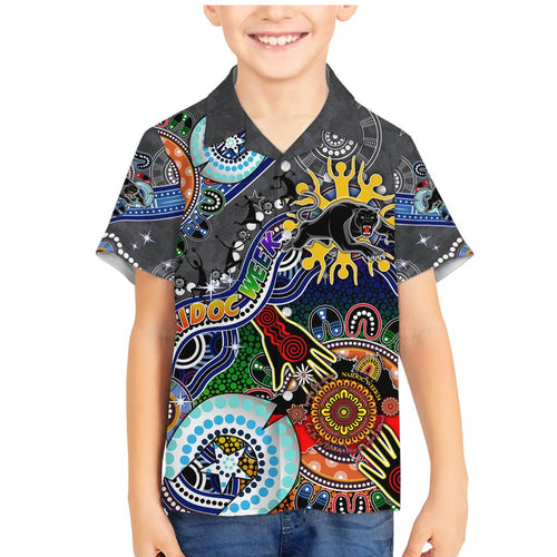 Personalised Panthers NAIDOC Week 2024 Family Matching Mermaid Dress and Hawaiian Shirt Australia Aboriginal Dot Painting