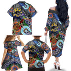 Personalised Panthers NAIDOC Week 2024 Family Matching Off The Shoulder Long Sleeve Dress and Hawaiian Shirt Australia Aboriginal Dot Painting