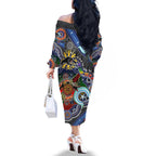 Personalised Panthers NAIDOC Week 2024 Family Matching Off The Shoulder Long Sleeve Dress and Hawaiian Shirt Australia Aboriginal Dot Painting