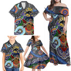 Personalised Panthers NAIDOC Week 2024 Family Matching Off Shoulder Maxi Dress and Hawaiian Shirt Australia Aboriginal Dot Painting