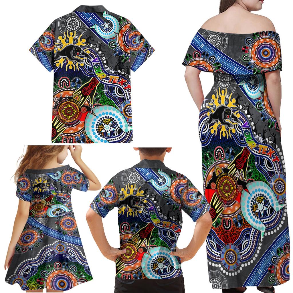 Personalised Panthers NAIDOC Week 2024 Family Matching Off Shoulder Maxi Dress and Hawaiian Shirt Australia Aboriginal Dot Painting