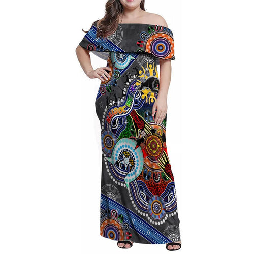 Personalised Panthers NAIDOC Week 2024 Family Matching Off Shoulder Maxi Dress and Hawaiian Shirt Australia Aboriginal Dot Painting
