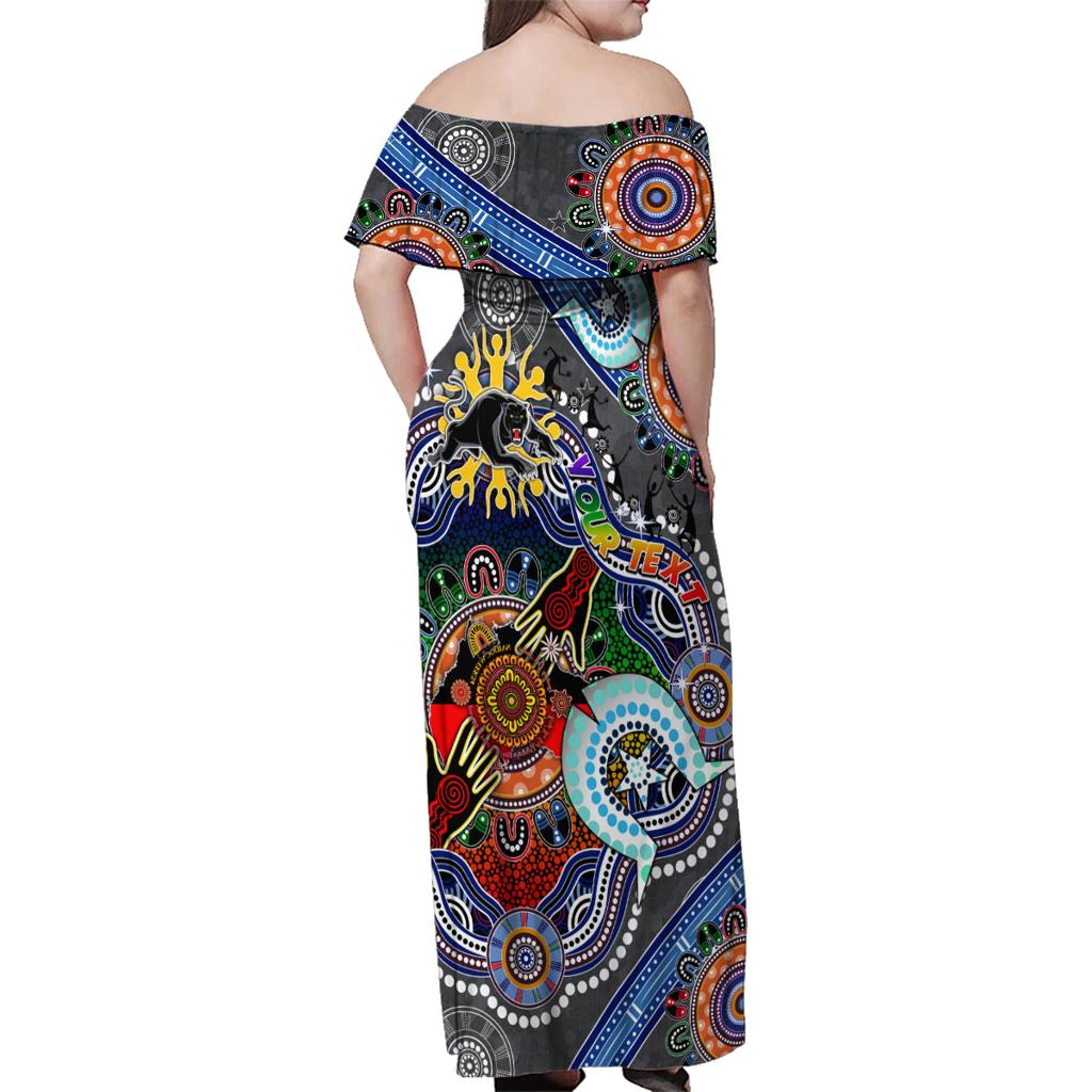 Personalised Panthers NAIDOC Week 2024 Family Matching Off Shoulder Maxi Dress and Hawaiian Shirt Australia Aboriginal Dot Painting