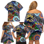 Personalised Panthers NAIDOC Week 2024 Family Matching Off Shoulder Short Dress and Hawaiian Shirt Australia Aboriginal Dot Painting