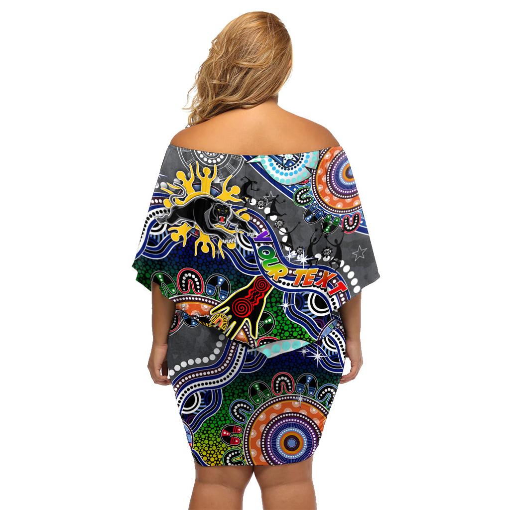 Personalised Panthers NAIDOC Week 2024 Family Matching Off Shoulder Short Dress and Hawaiian Shirt Australia Aboriginal Dot Painting