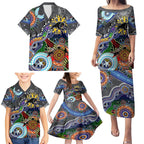 Personalised Panthers NAIDOC Week 2024 Family Matching Puletasi and Hawaiian Shirt Australia Aboriginal Dot Painting