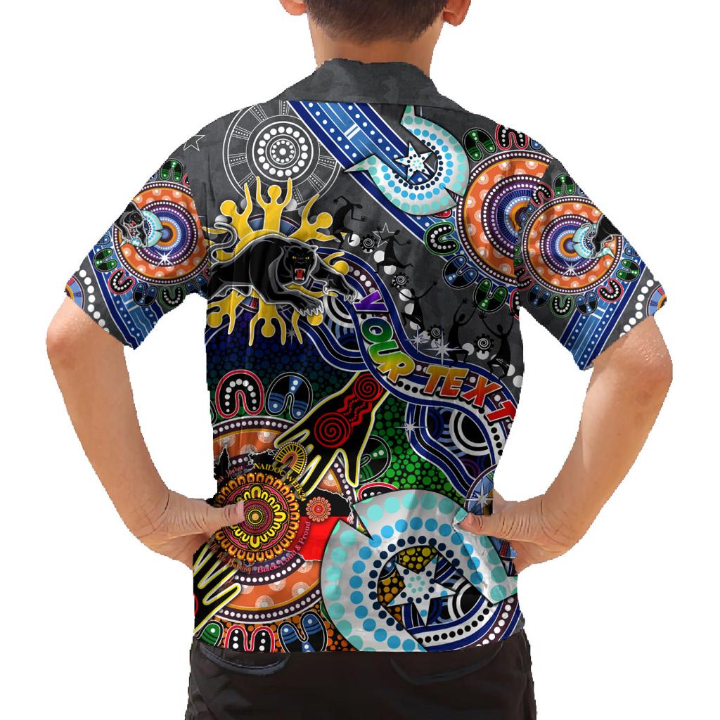 Personalised Panthers NAIDOC Week 2024 Family Matching Puletasi and Hawaiian Shirt Australia Aboriginal Dot Painting