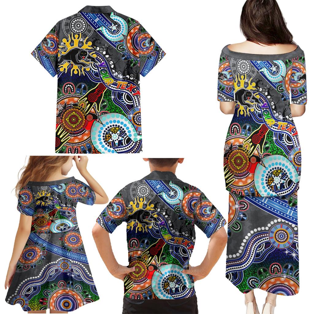 Personalised Panthers NAIDOC Week 2024 Family Matching Puletasi and Hawaiian Shirt Australia Aboriginal Dot Painting