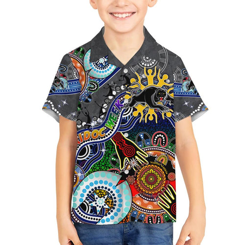 Personalised Panthers NAIDOC Week 2024 Family Matching Puletasi and Hawaiian Shirt Australia Aboriginal Dot Painting