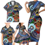 Personalised Panthers NAIDOC Week 2024 Family Matching Short Sleeve Bodycon Dress and Hawaiian Shirt Australia Aboriginal Dot Painting