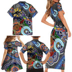 Personalised Panthers NAIDOC Week 2024 Family Matching Short Sleeve Bodycon Dress and Hawaiian Shirt Australia Aboriginal Dot Painting