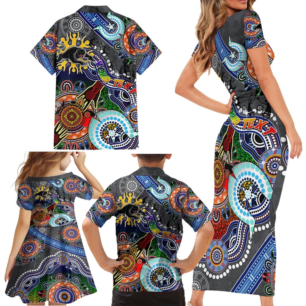 Personalised Panthers NAIDOC Week 2024 Family Matching Short Sleeve Bodycon Dress and Hawaiian Shirt Australia Aboriginal Dot Painting
