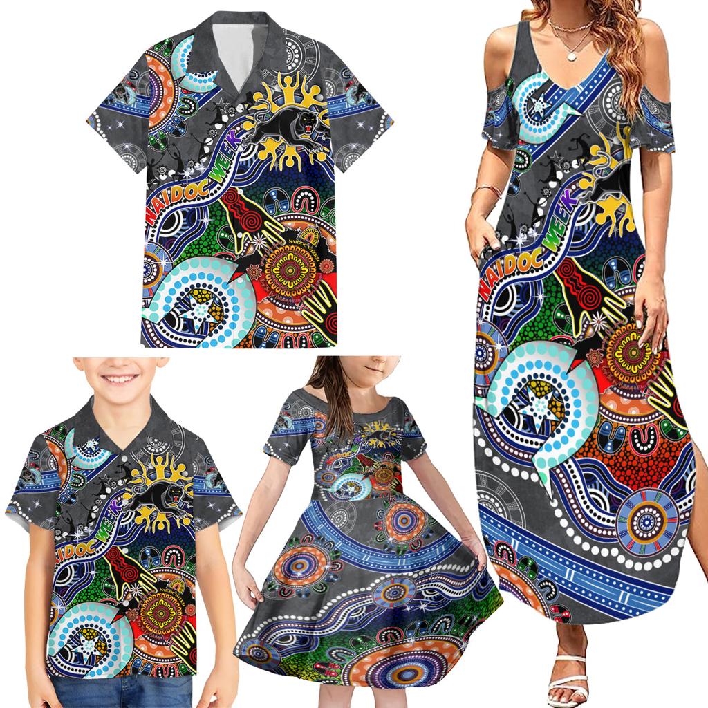 Personalised Panthers NAIDOC Week 2024 Family Matching Summer Maxi Dress and Hawaiian Shirt Australia Aboriginal Dot Painting