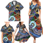 Personalised Panthers NAIDOC Week 2024 Family Matching Summer Maxi Dress and Hawaiian Shirt Australia Aboriginal Dot Painting