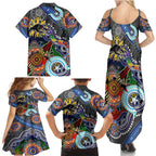 Personalised Panthers NAIDOC Week 2024 Family Matching Summer Maxi Dress and Hawaiian Shirt Australia Aboriginal Dot Painting