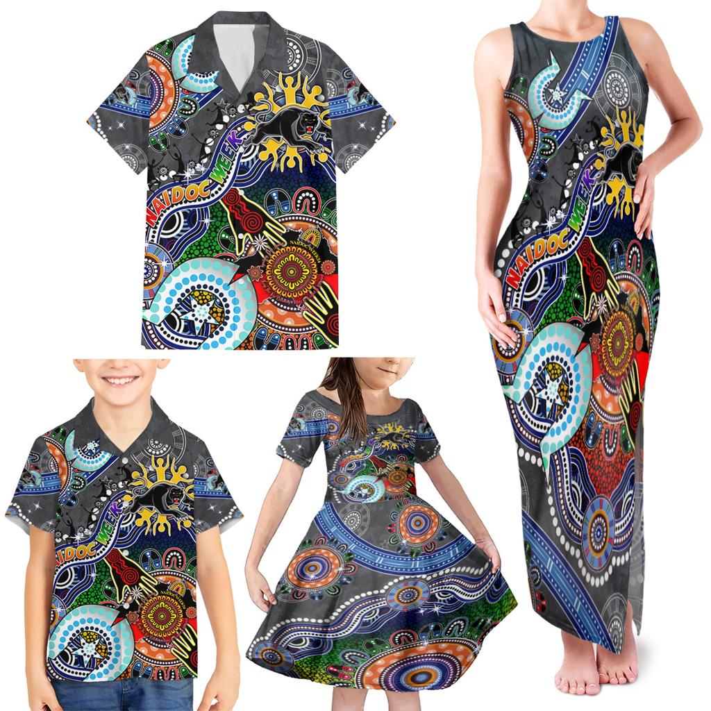 Personalised Panthers NAIDOC Week 2024 Family Matching Tank Maxi Dress and Hawaiian Shirt Australia Aboriginal Dot Painting