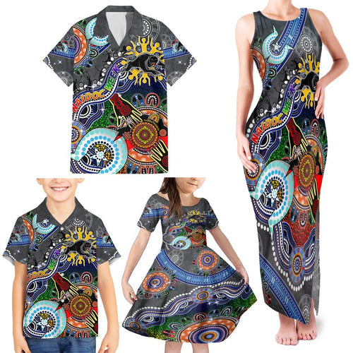 Personalised Panthers NAIDOC Week 2024 Family Matching Tank Maxi Dress and Hawaiian Shirt Australia Aboriginal Dot Painting
