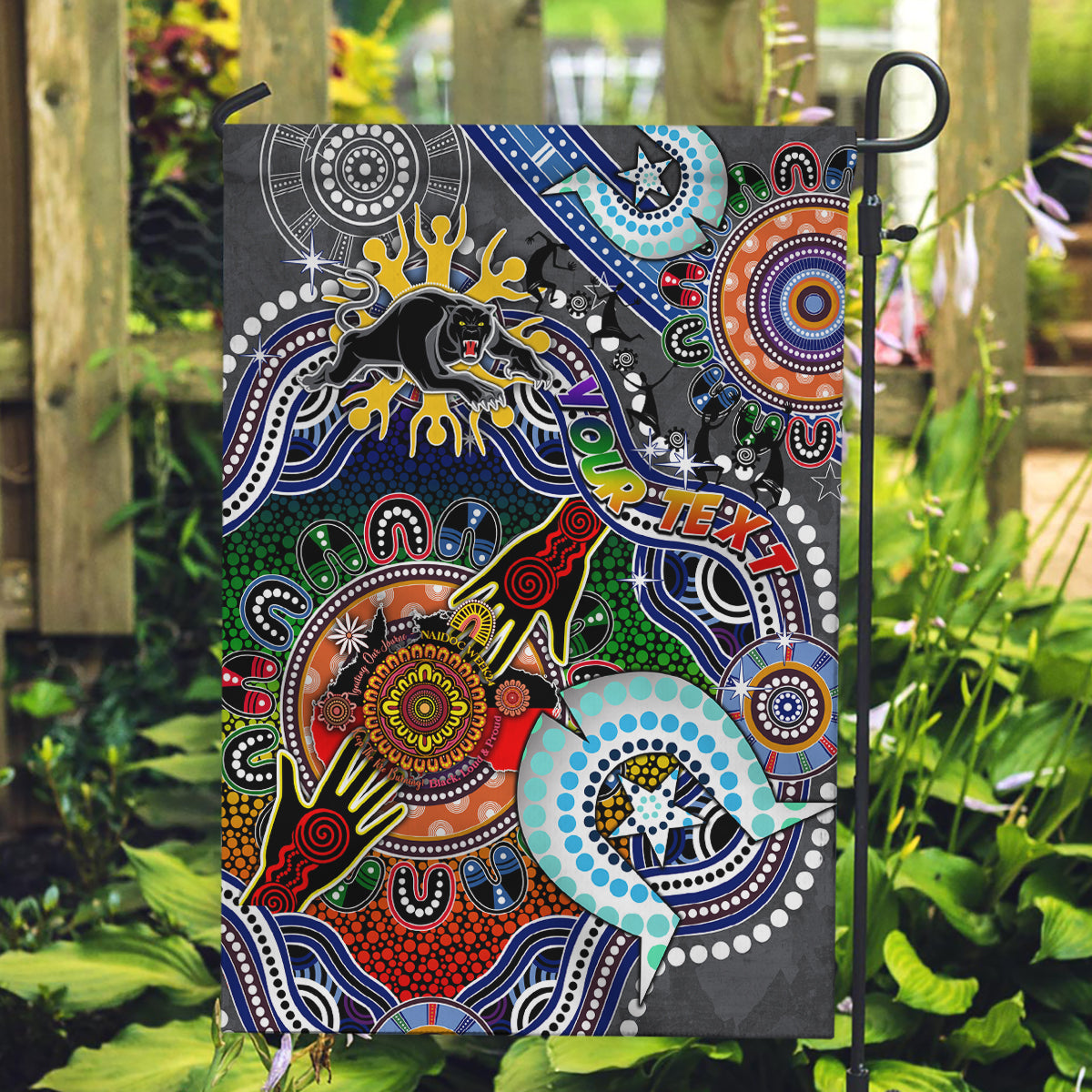 Personalised Panthers NAIDOC Week 2024 Garden Flag Australia Aboriginal Dot Painting