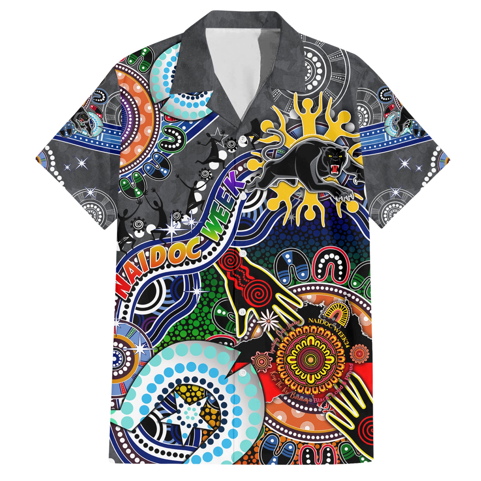 Personalised Panthers NAIDOC Week 2024 Hawaiian Shirt Australia Aboriginal Dot Painting
