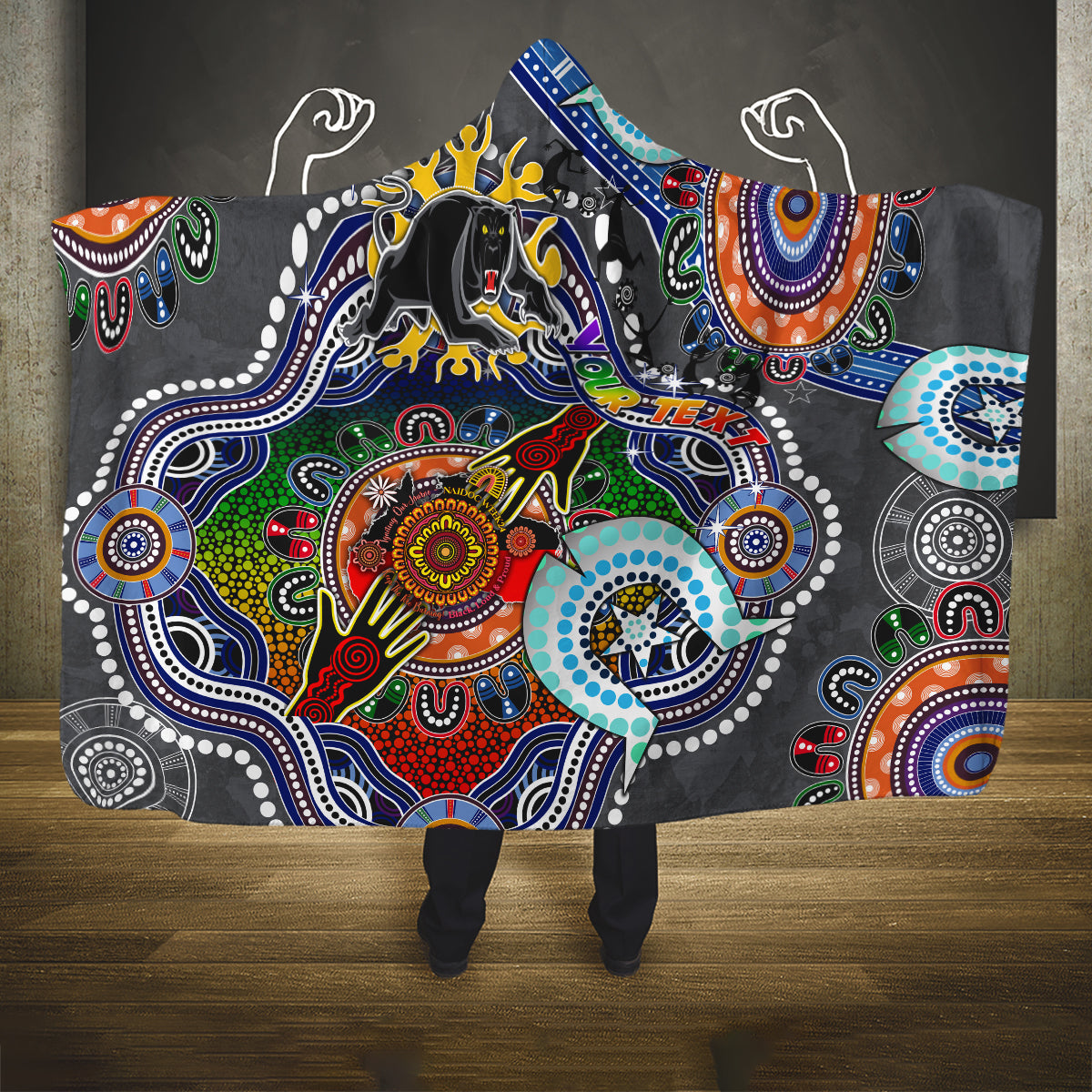 Personalised Panthers NAIDOC Week 2024 Hooded Blanket Australia Aboriginal Dot Painting