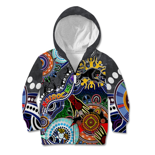 Personalised Panthers NAIDOC Week 2024 Kid Hoodie Australia Aboriginal Dot Painting