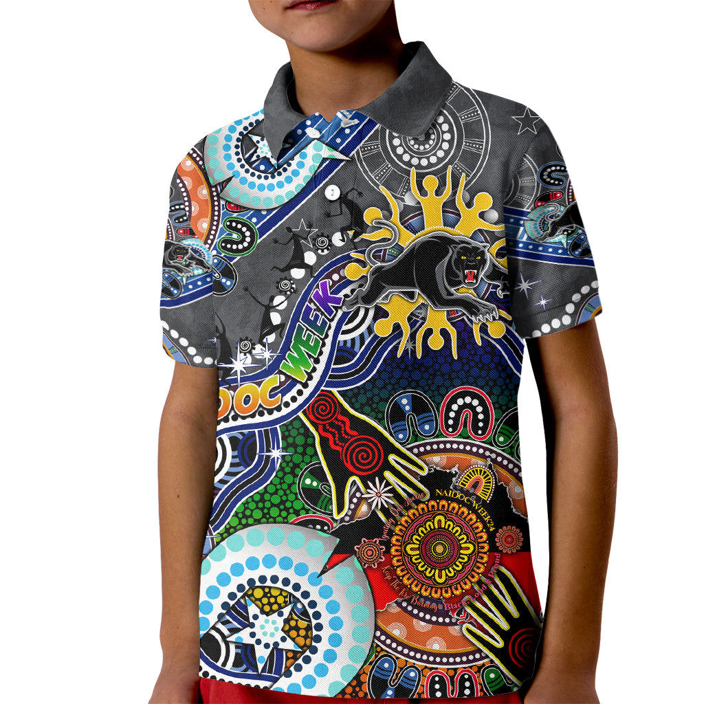 Personalised Panthers NAIDOC Week 2024 Kid Polo Shirt Australia Aboriginal Dot Painting
