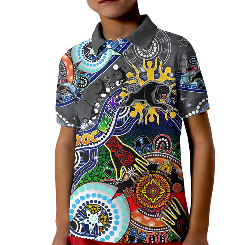 Personalised Panthers NAIDOC Week 2024 Kid Polo Shirt Australia Aboriginal Dot Painting