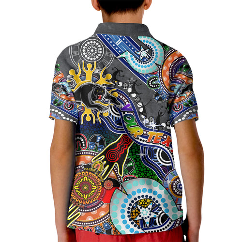 Personalised Panthers NAIDOC Week 2024 Kid Polo Shirt Australia Aboriginal Dot Painting