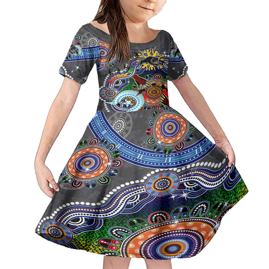 Personalised Panthers NAIDOC Week 2024 Kid Short Sleeve Dress Australia Aboriginal Dot Painting