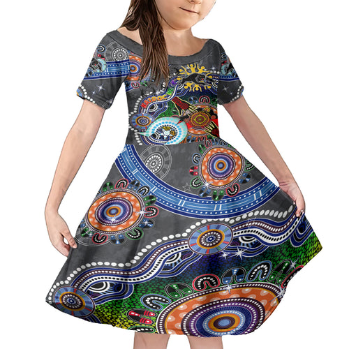 Personalised Panthers NAIDOC Week 2024 Kid Short Sleeve Dress Australia Aboriginal Dot Painting