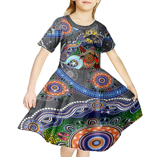 Personalised Panthers NAIDOC Week 2024 Kid Short Sleeve Dress Australia Aboriginal Dot Painting