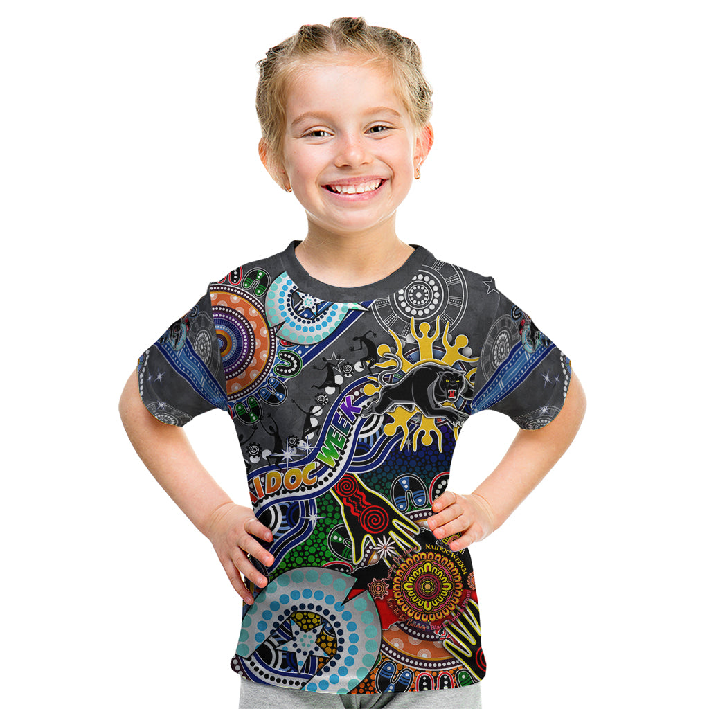 Personalised Panthers NAIDOC Week 2024 Kid T Shirt Australia Aboriginal Dot Painting
