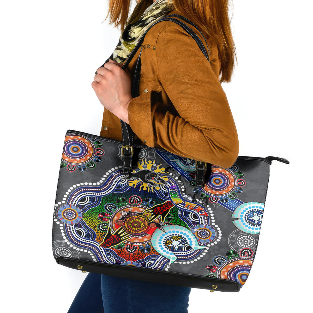 Personalised Panthers NAIDOC Week 2024 Leather Tote Bag Australia Aboriginal Dot Painting