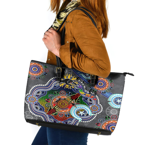 Personalised Panthers NAIDOC Week 2024 Leather Tote Bag Australia Aboriginal Dot Painting