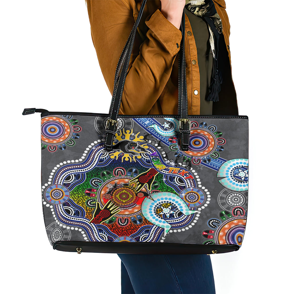 Personalised Panthers NAIDOC Week 2024 Leather Tote Bag Australia Aboriginal Dot Painting