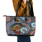 Personalised Panthers NAIDOC Week 2024 Leather Tote Bag Australia Aboriginal Dot Painting