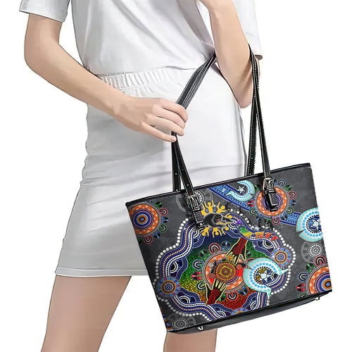 Personalised Panthers NAIDOC Week 2024 Leather Tote Bag Australia Aboriginal Dot Painting