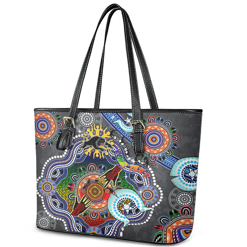 Personalised Panthers NAIDOC Week 2024 Leather Tote Bag Australia Aboriginal Dot Painting