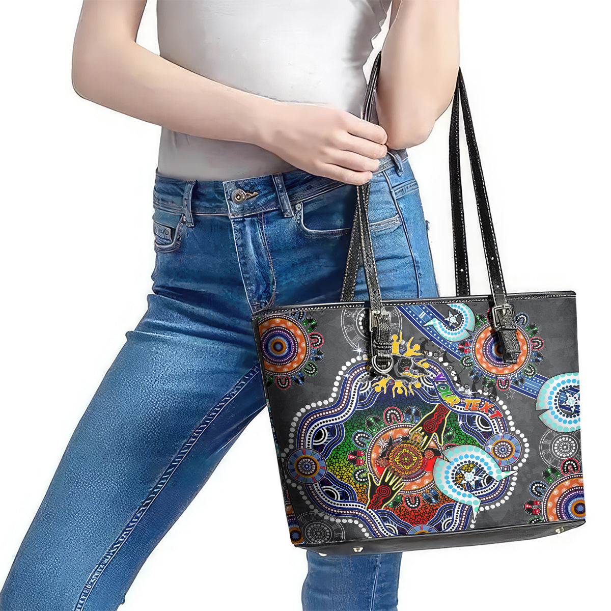 Personalised Panthers NAIDOC Week 2024 Leather Tote Bag Australia Aboriginal Dot Painting