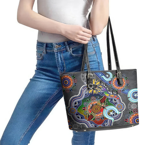 Personalised Panthers NAIDOC Week 2024 Leather Tote Bag Australia Aboriginal Dot Painting