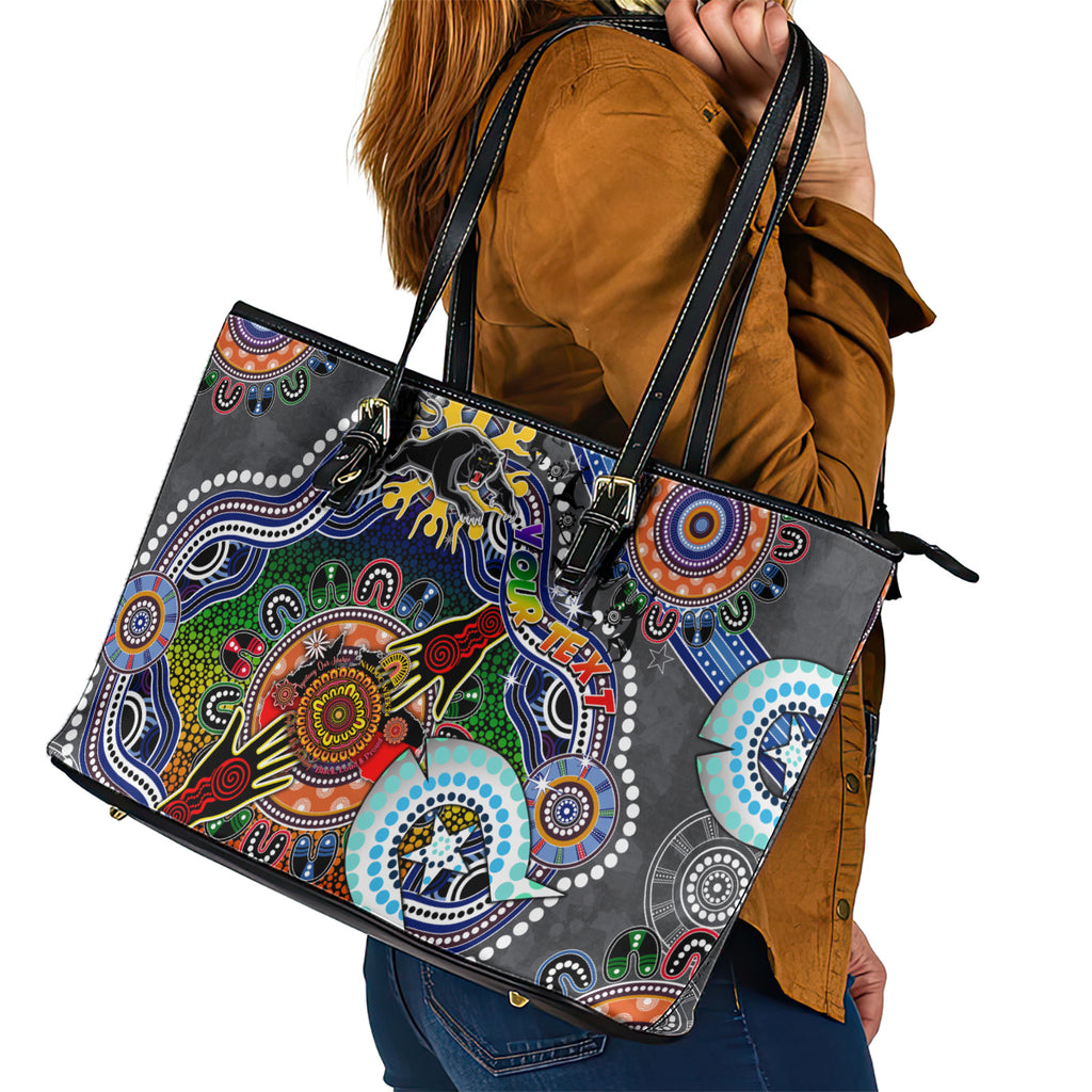 Personalised Panthers NAIDOC Week 2024 Leather Tote Bag Australia Aboriginal Dot Painting