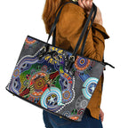 Personalised Panthers NAIDOC Week 2024 Leather Tote Bag Australia Aboriginal Dot Painting