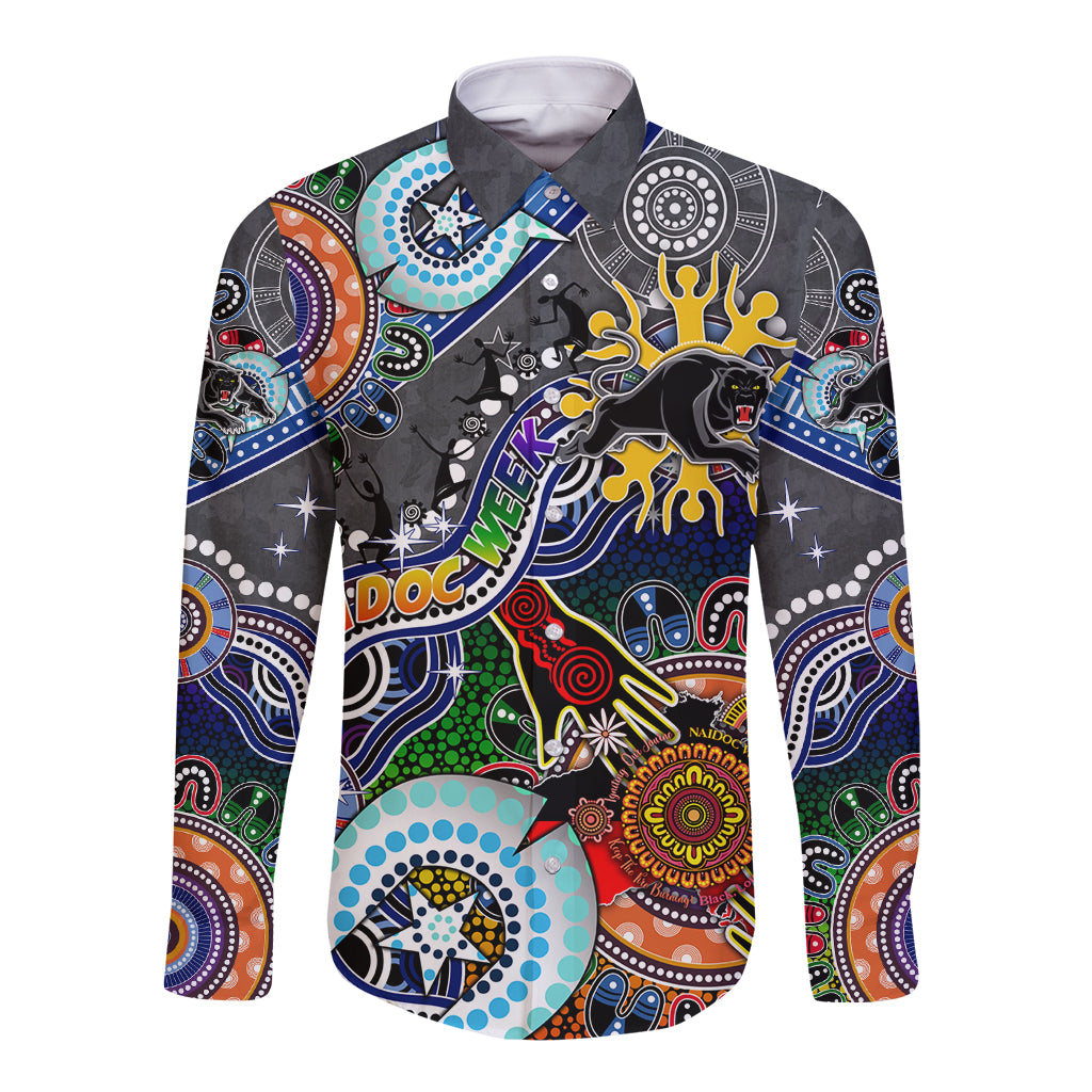 Personalised Panthers NAIDOC Week 2024 Long Sleeve Button Shirt Australia Aboriginal Dot Painting