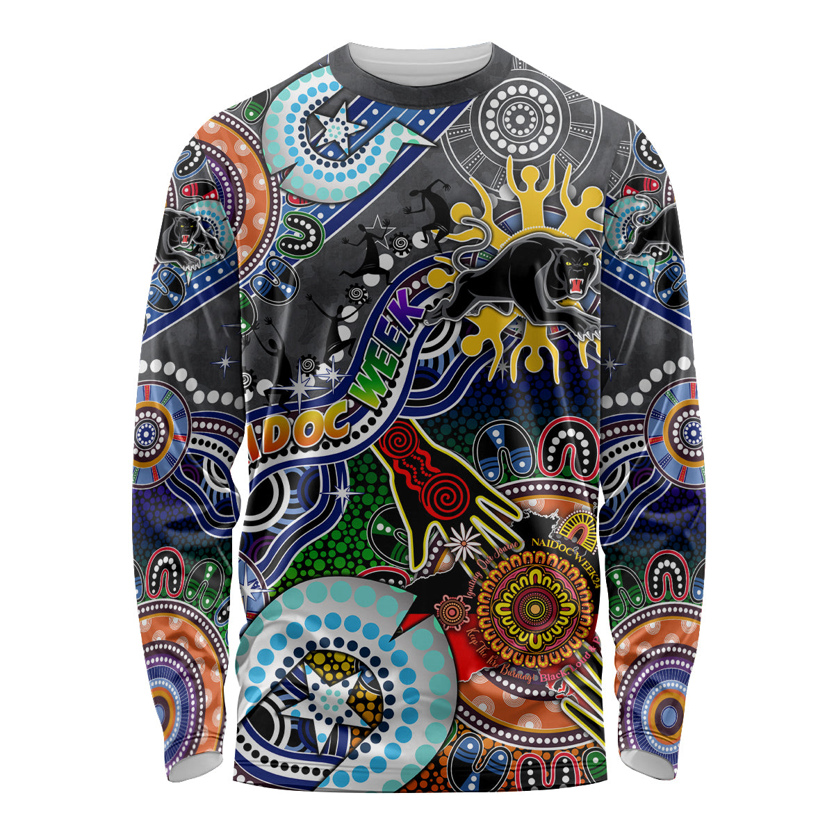 Personalised Panthers NAIDOC Week 2024 Long Sleeve Shirt Australia Aboriginal Dot Painting