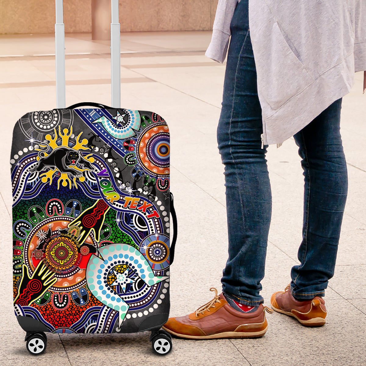 Personalised Panthers NAIDOC Week 2024 Luggage Cover Australia Aboriginal Dot Painting