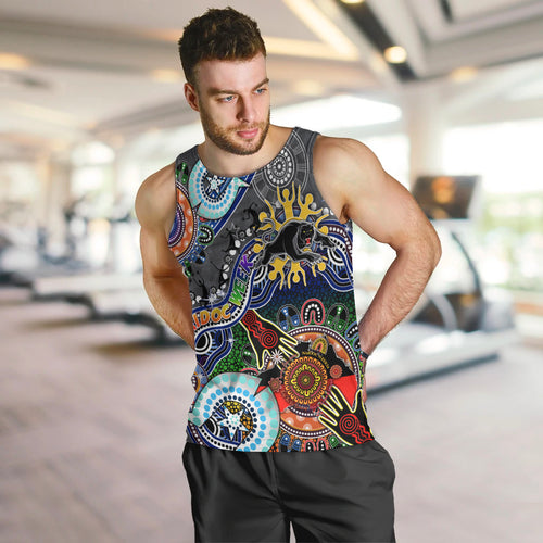 Personalised Panthers NAIDOC Week 2024 Men Tank Top Australia Aboriginal Dot Painting