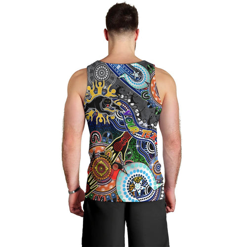 Personalised Panthers NAIDOC Week 2024 Men Tank Top Australia Aboriginal Dot Painting