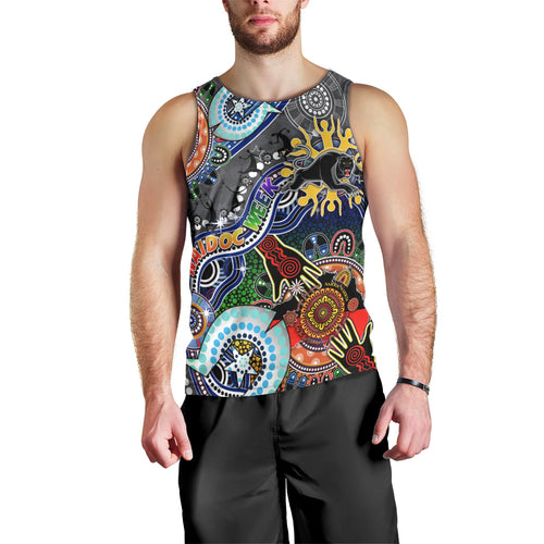 Personalised Panthers NAIDOC Week 2024 Men Tank Top Australia Aboriginal Dot Painting