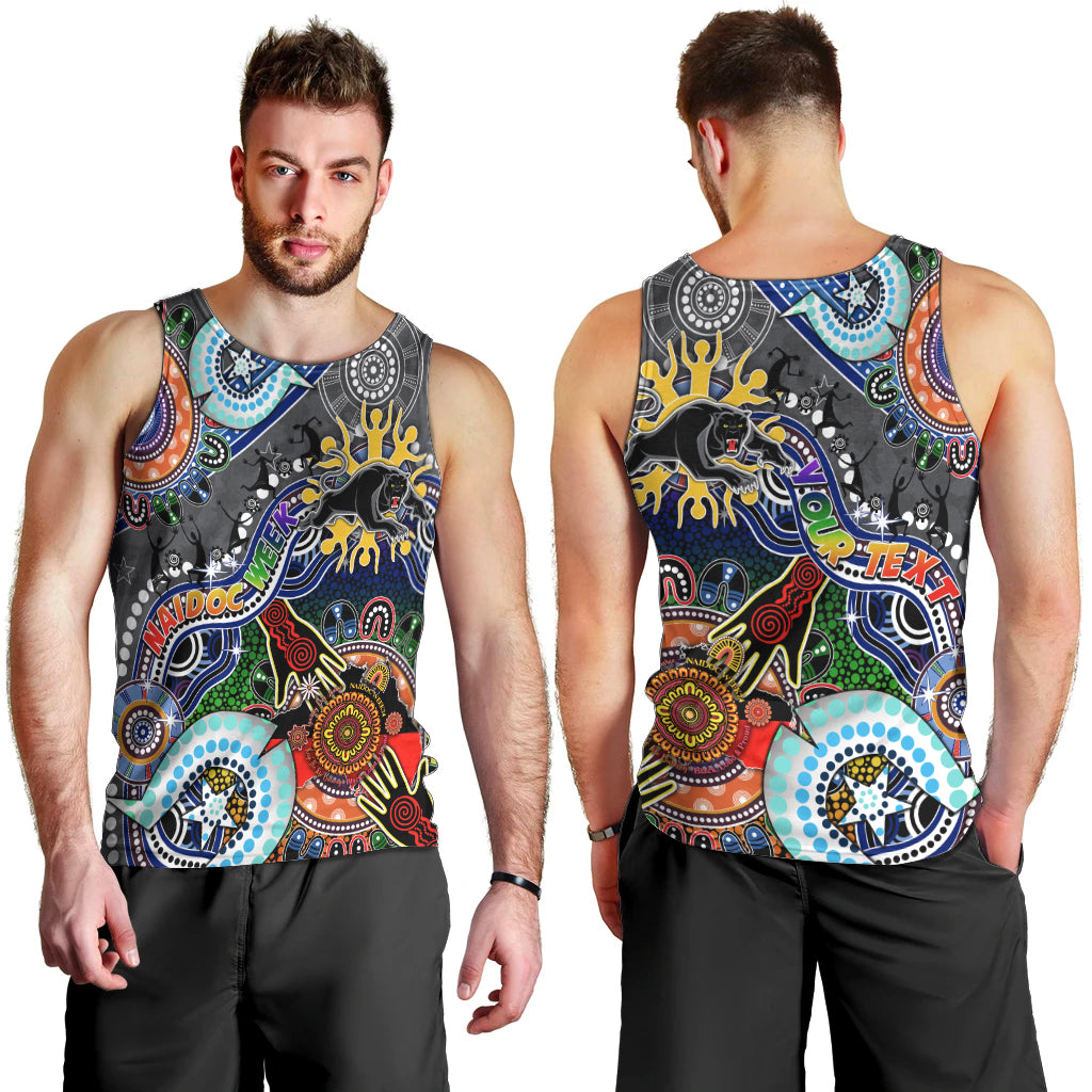 Personalised Panthers NAIDOC Week 2024 Men Tank Top Australia Aboriginal Dot Painting